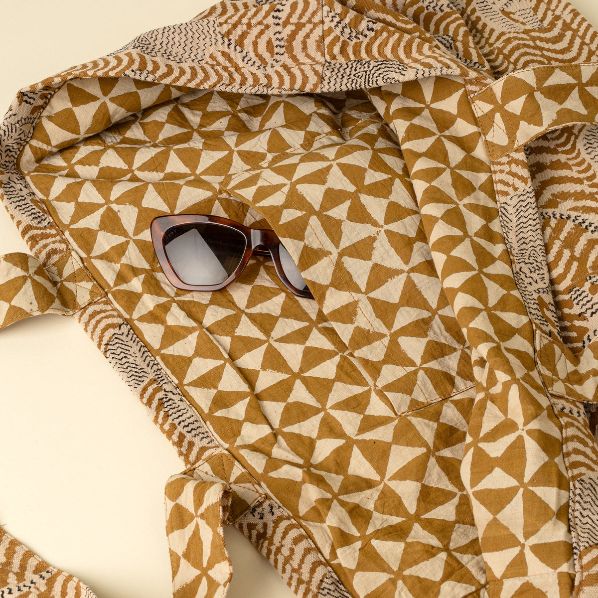 Taiga Block Print Tote |Ochre
