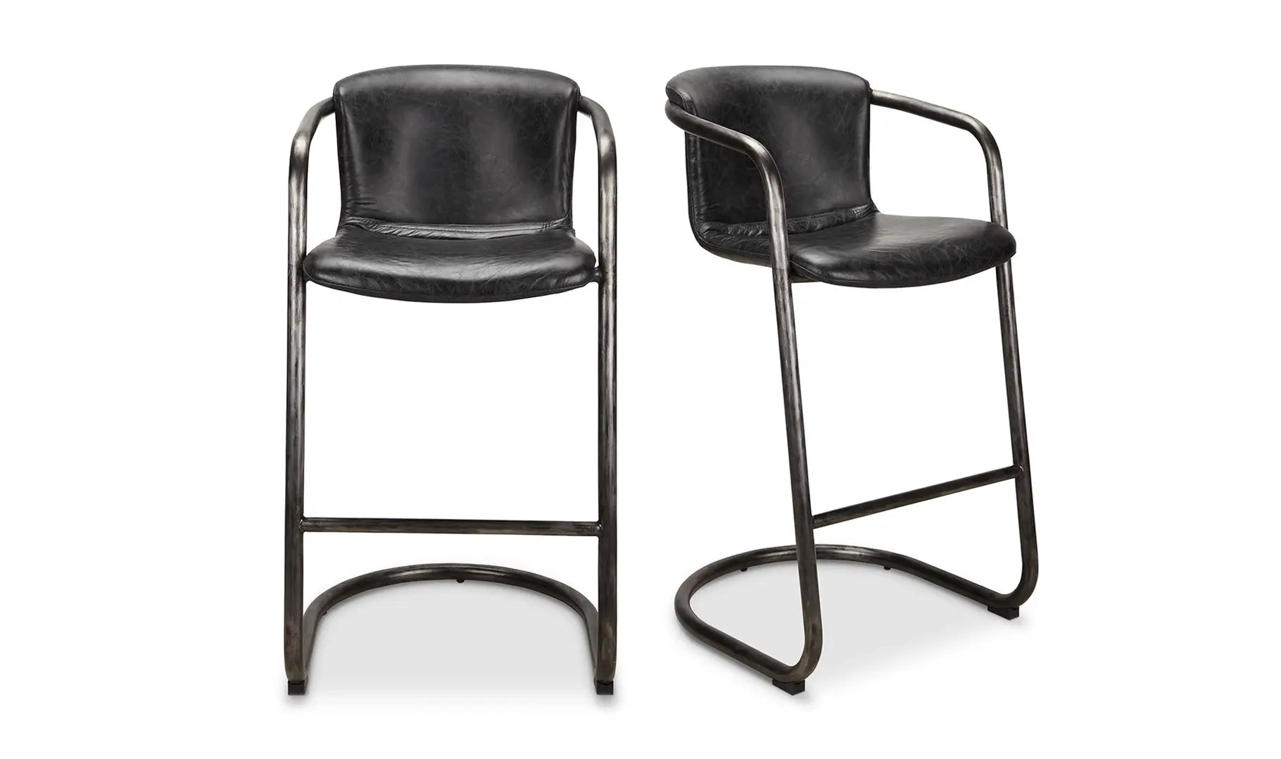 Freeman Counter Stool Onyx Black Leather - Set Of Two