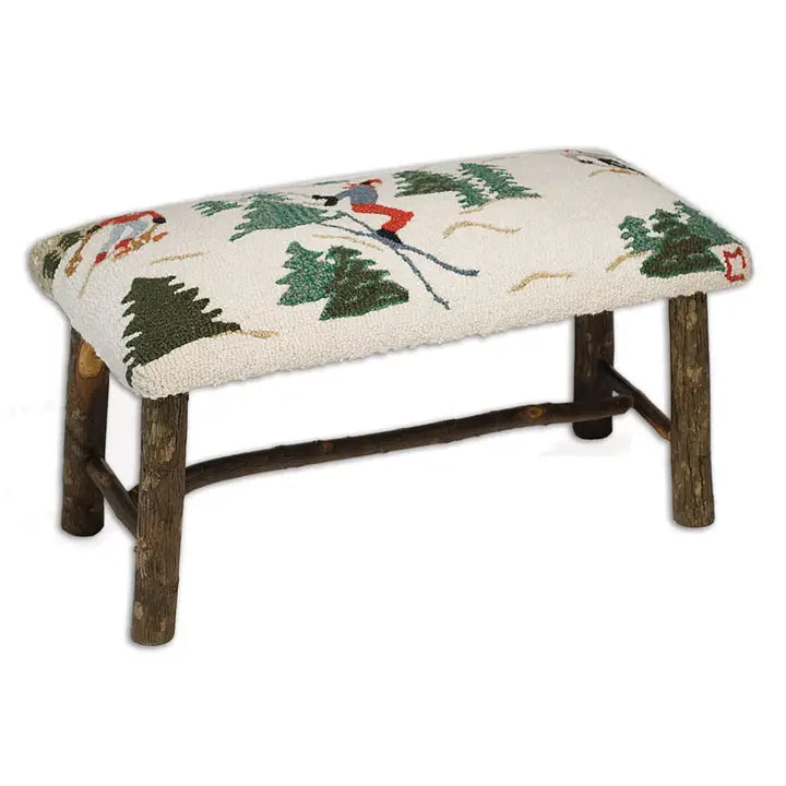 SKIER Hooked Wool Bench