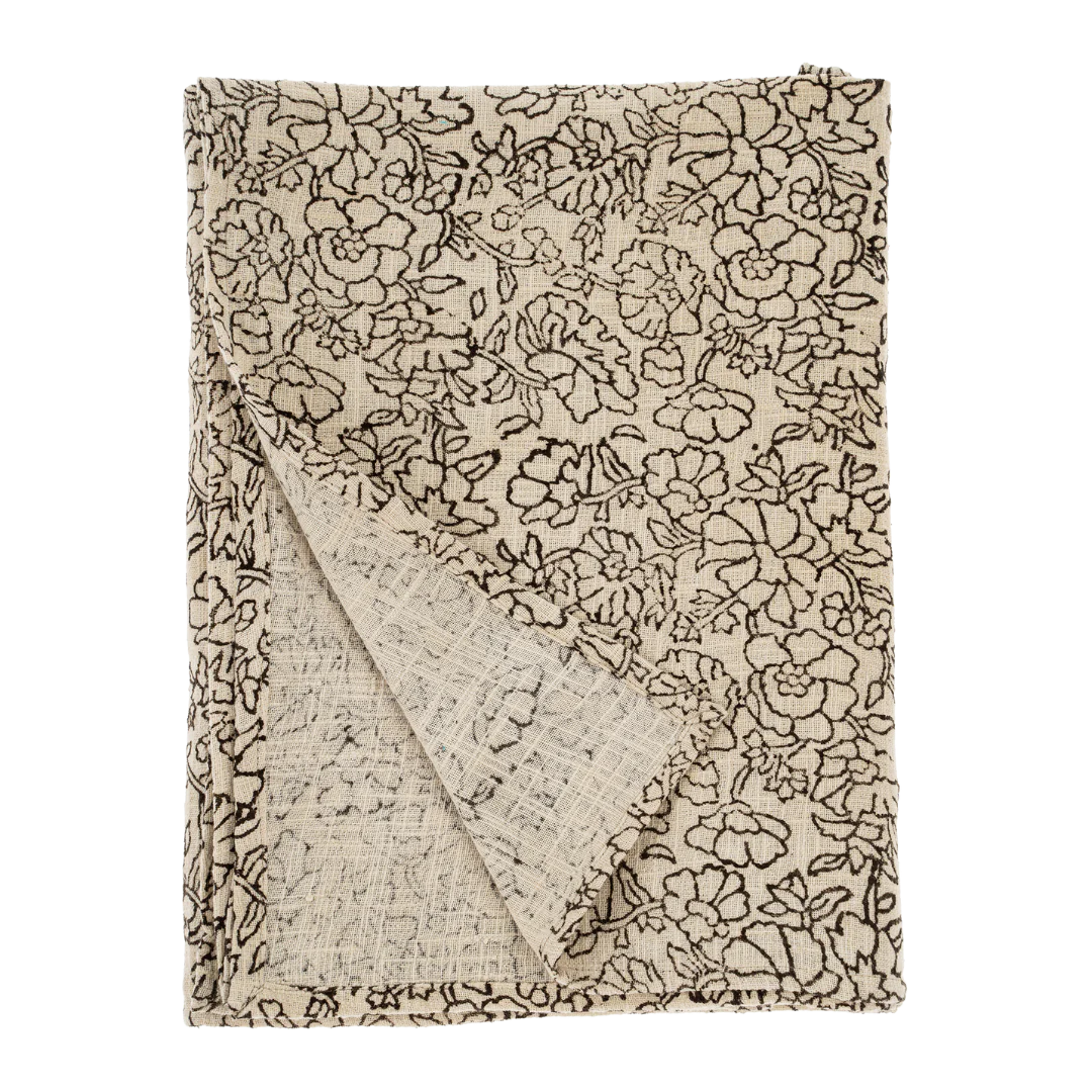 Poppy lock Print Table Cloth -Khadi Linen and Cotton Blend