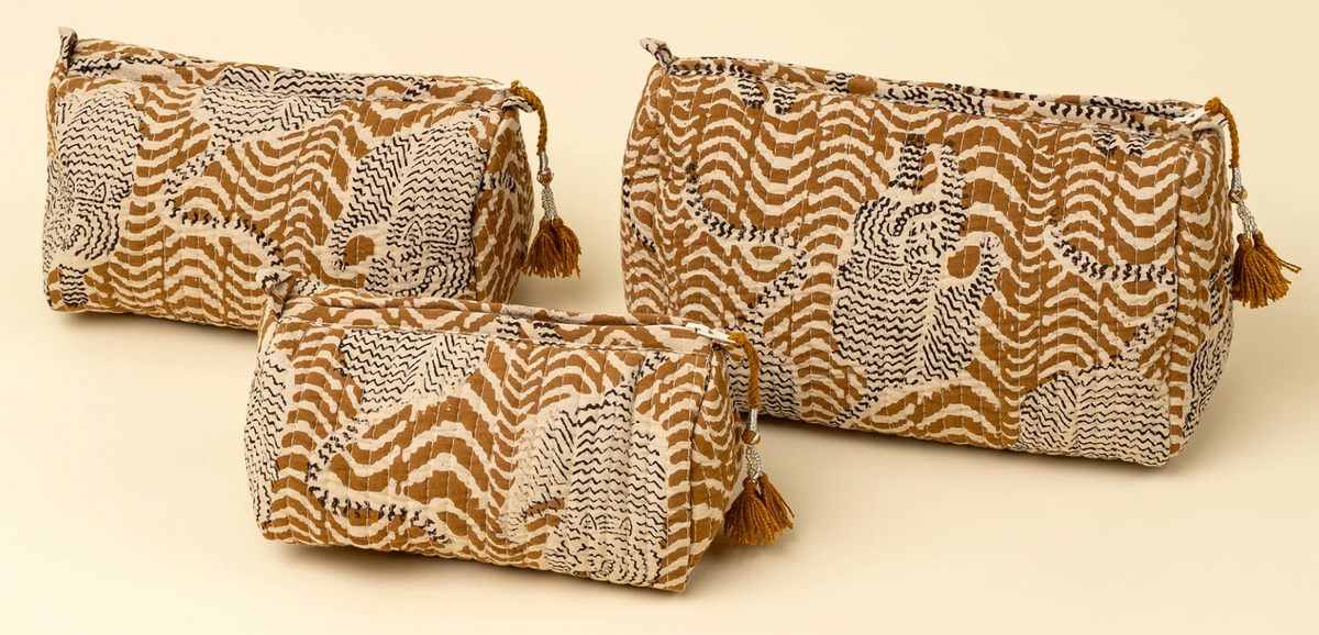 Taiga Block Print Vanity Pouch |Ochre