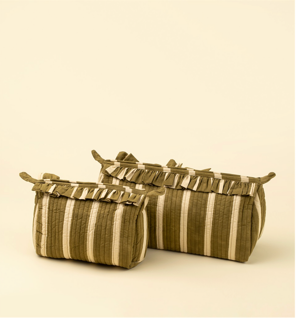 Block Print Stripe Pouch S, Olive