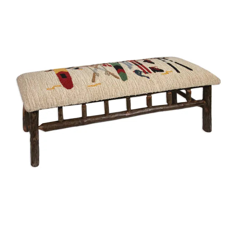 Ski Rack 48" Hooked Wool and Hickory Bench