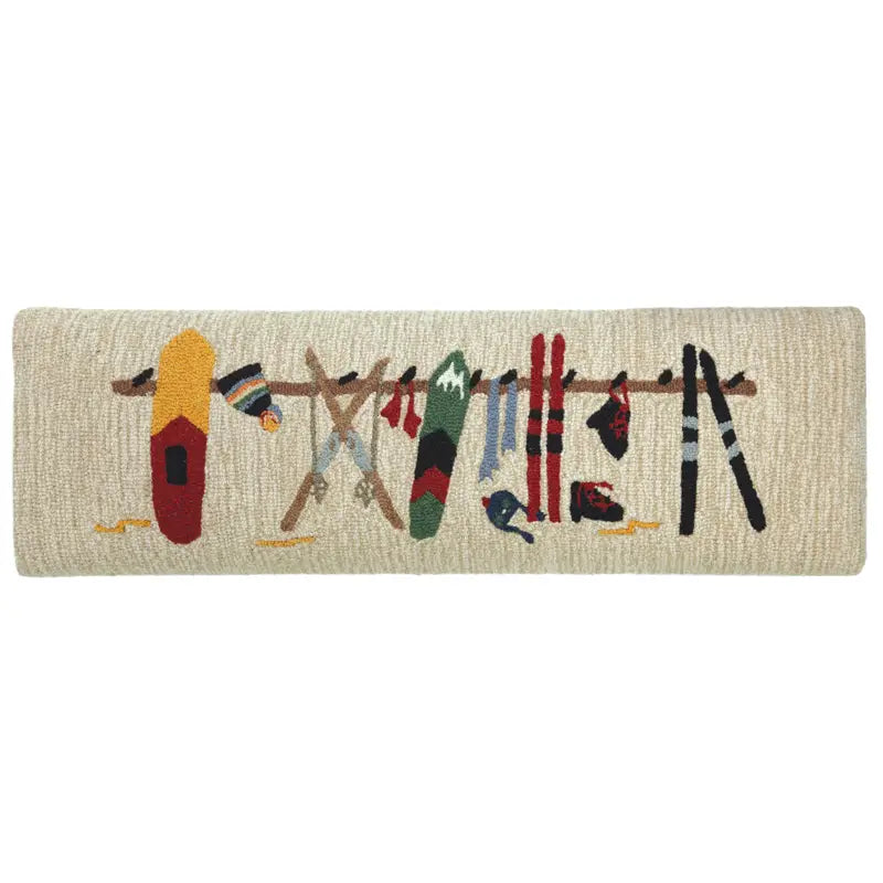 Ski Rack 48" Hooked Wool and Hickory Bench