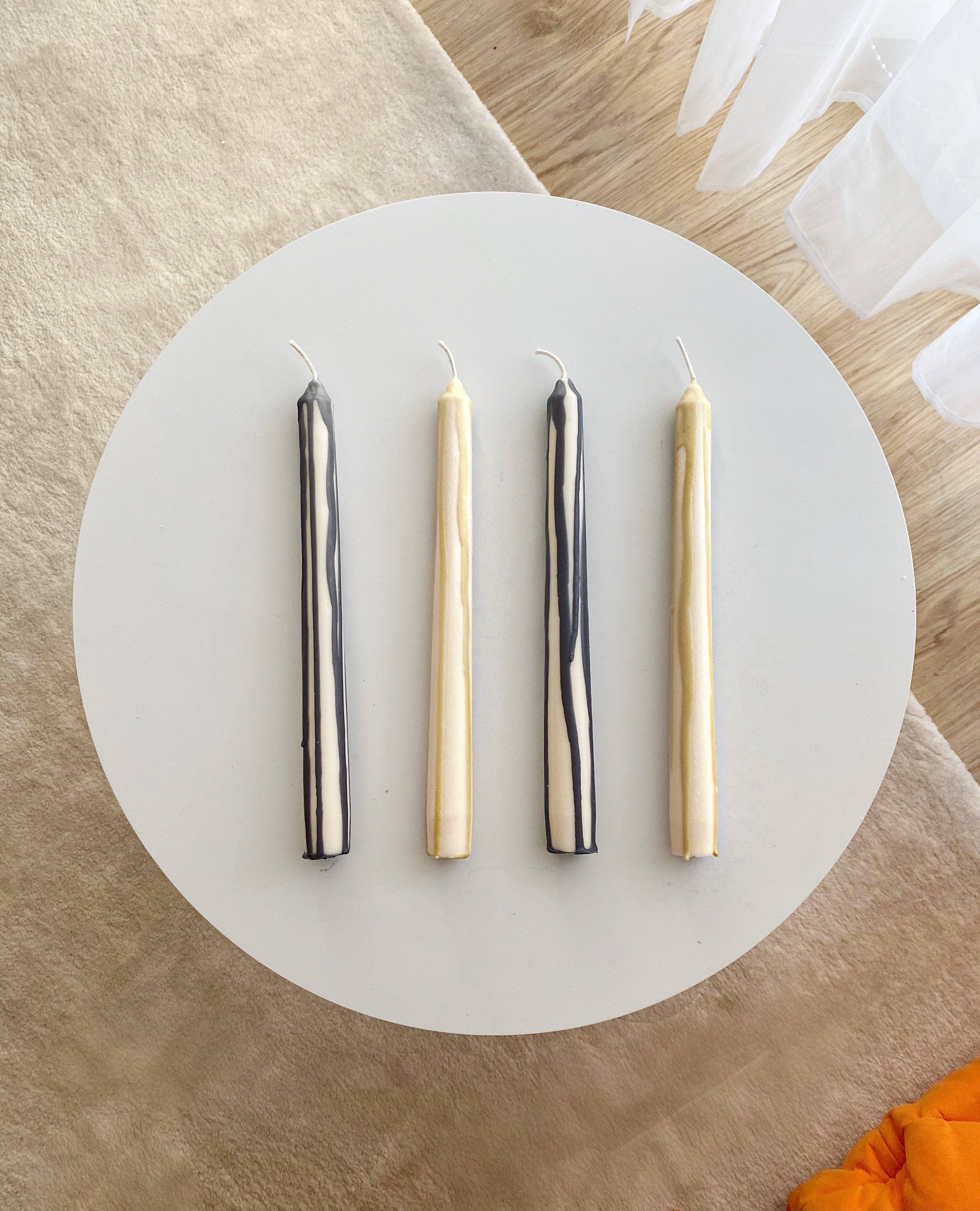 Charcoal Abstract Drip Candle sticks Set. Vegan, Soy.