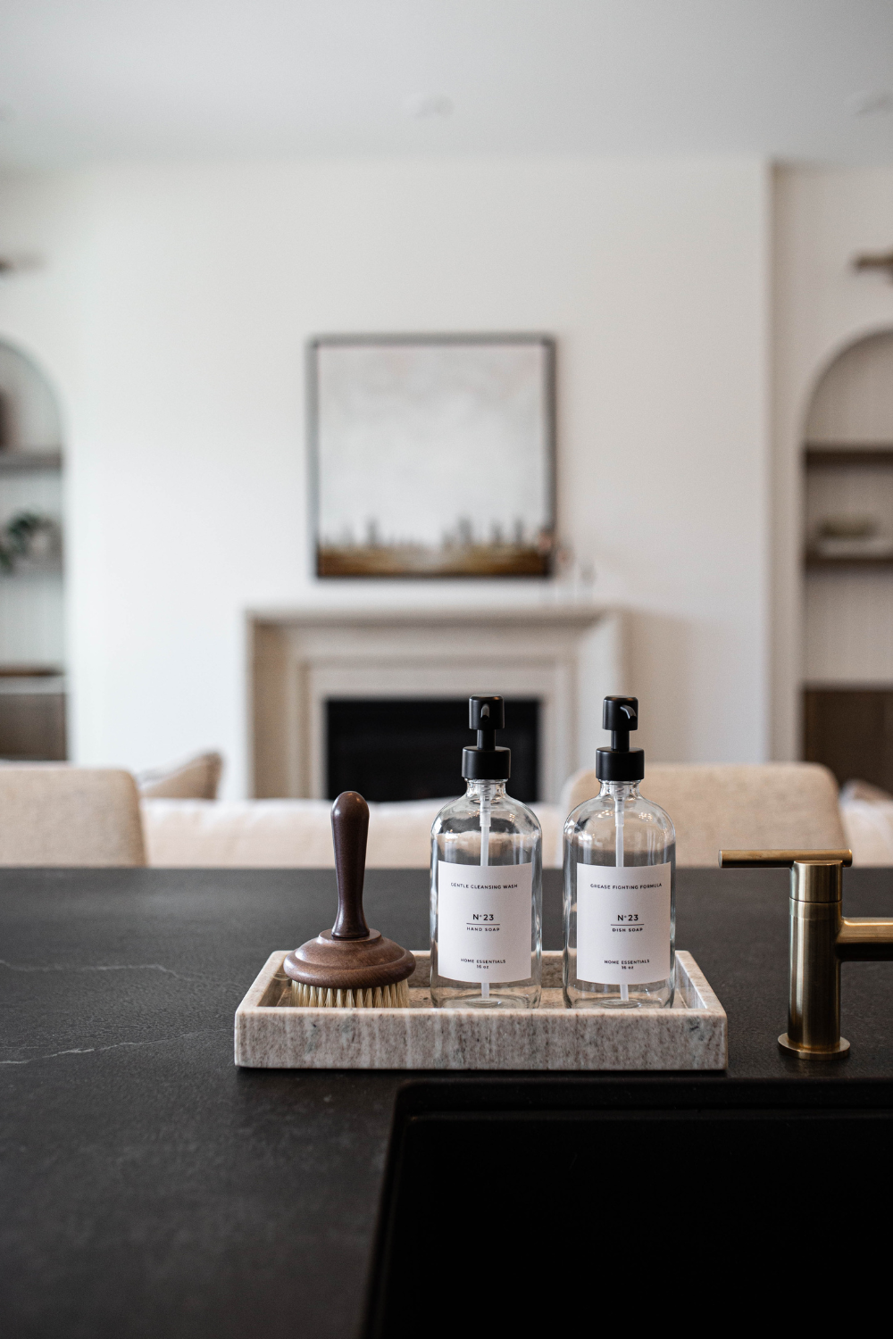 Clear Soap Bottle Dispenser with Label- Dish or Hand Soap